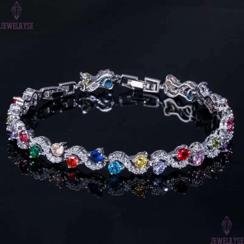 Exquisite Womens Bracelets jewelry Charm bracelet Round Switzerland AAA Cubic Zirconia Red White Green Ruby 18K Gold Plated Silver Brass Bracelet For 