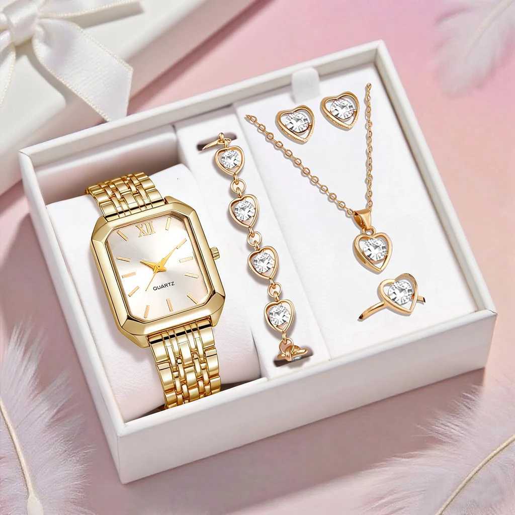 New simple and fashionable womens round dial leather strap quartz watch exquisite jewelry set Back to school season graduatio Y251212