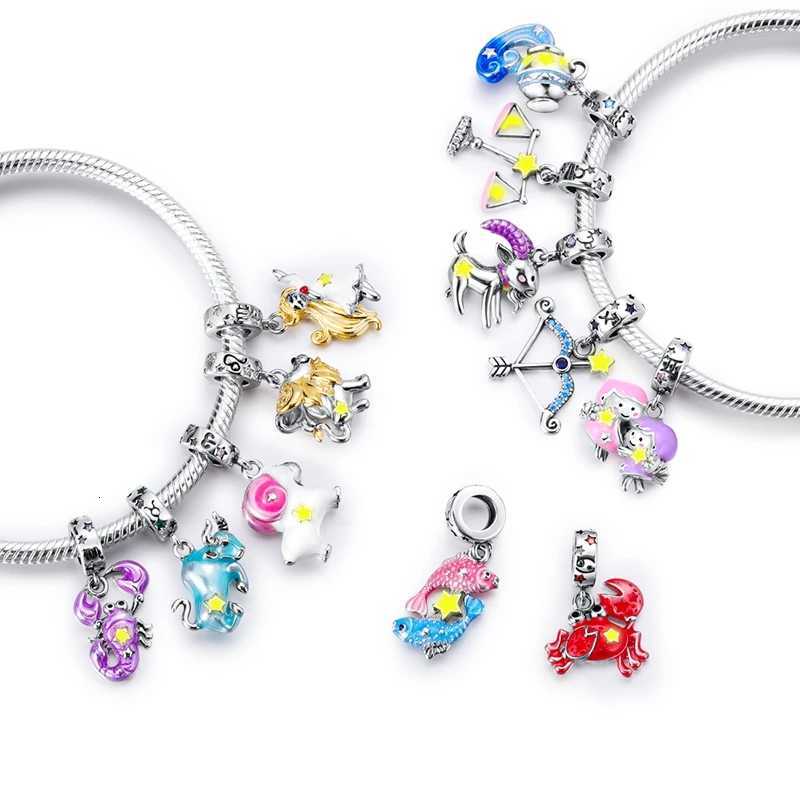 925 Sterling Sier Leo Libra Twee Constellation Glow In The Dark Charms Pendants Fit Qikaola Bracelets DIY Jewelry Y251212