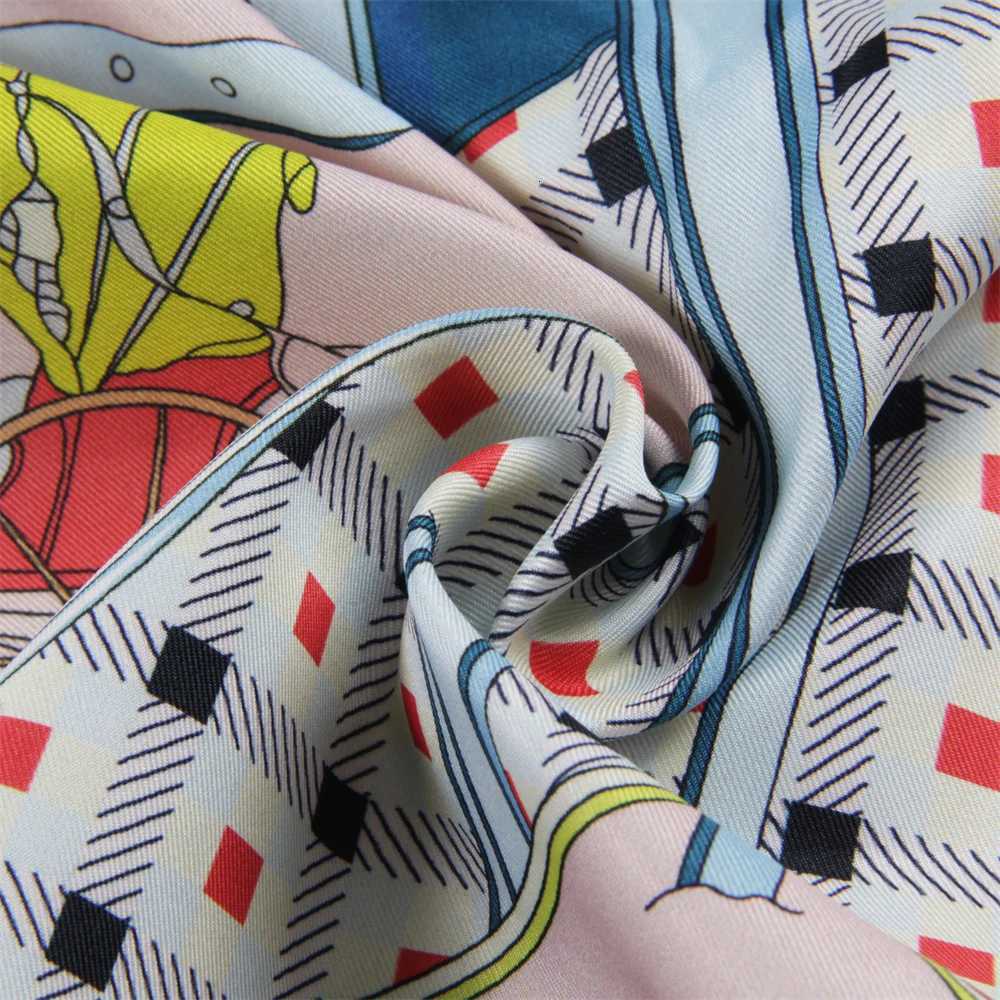POBING Hand Rolled Twill Silk Scarf Women Horse Carriage Double Print Square Scarves Wraps Echarpes Foulards Femme Hijab 90CM Z251212