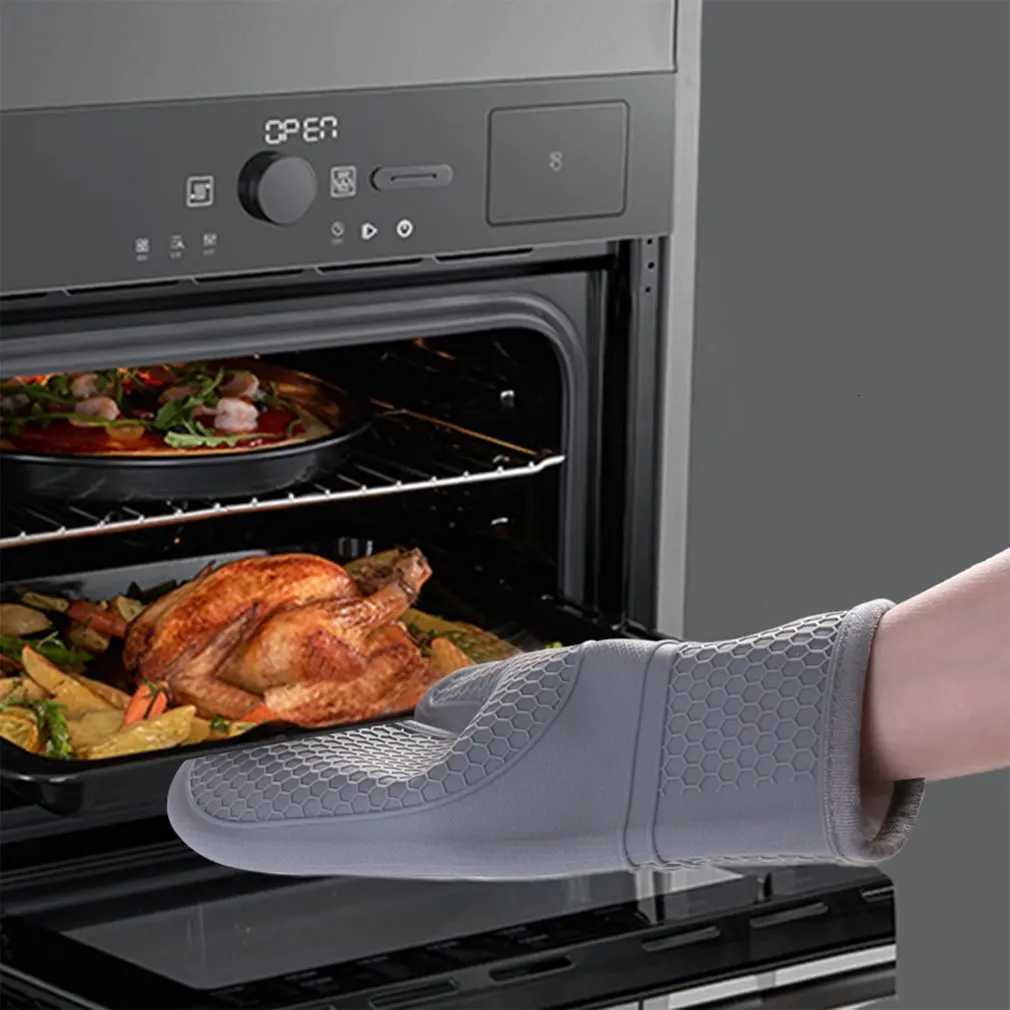 High Temperature Resistance Microwave Oven Glove Silicone Heat Insation Gloves Kitchen Barbecue Baking Anti-Scald Oven Mitts H251212