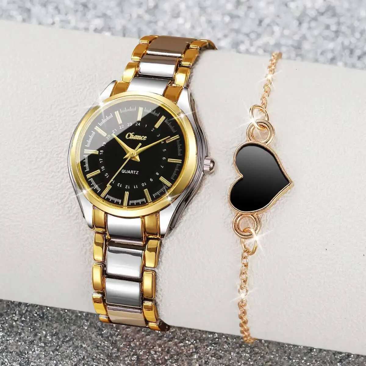 2PCS Fashion Women Watches Luxury Alloy Band Quartz Watch Heart Bracelet Set Reloj MujerWithout Box Y251212