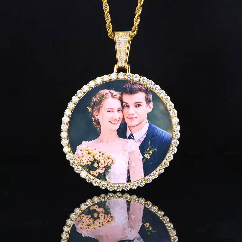 In Stock Custom Iced Out VVS Moissanite 68MM Round Memory Photo Pendant S925 Sterling Silver Can Diamond Test Hip Hop Jewelry - view 5