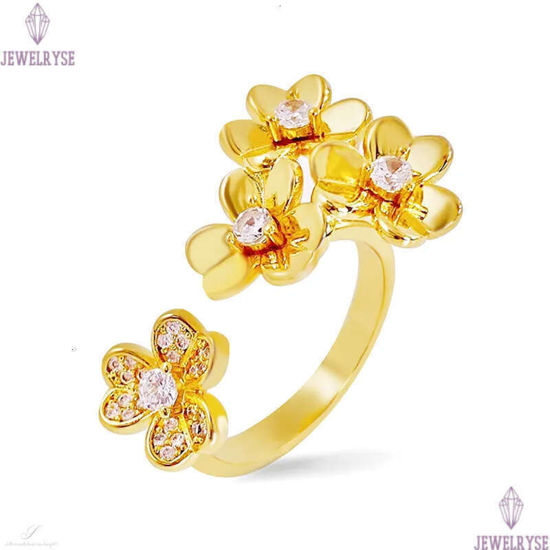 Luxury clover flower designer charm ring jewelry 18k gold silver shine crystal flowers rings
