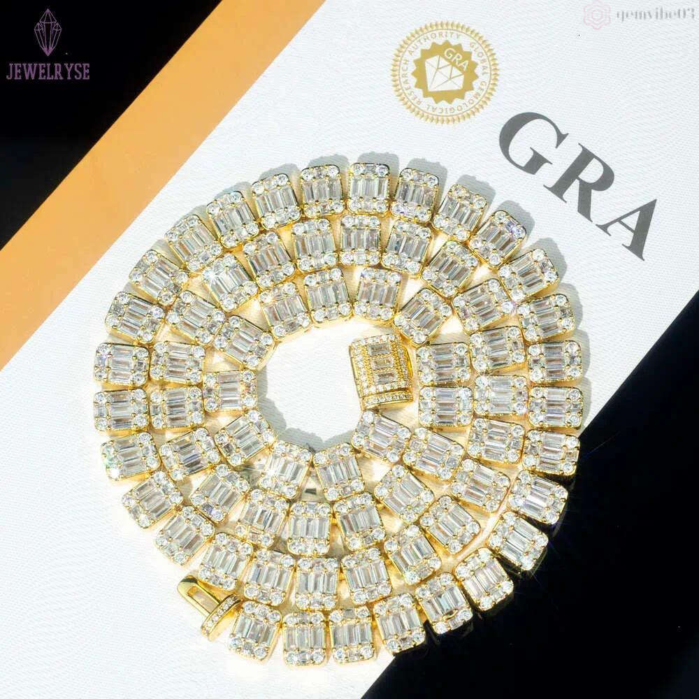 Factory OEM 10mm VVS Moissanite Baguette Diamond Cluster Tennis Chain Necklace Bracelet Iced Out Clustered Women Men Jewelry
