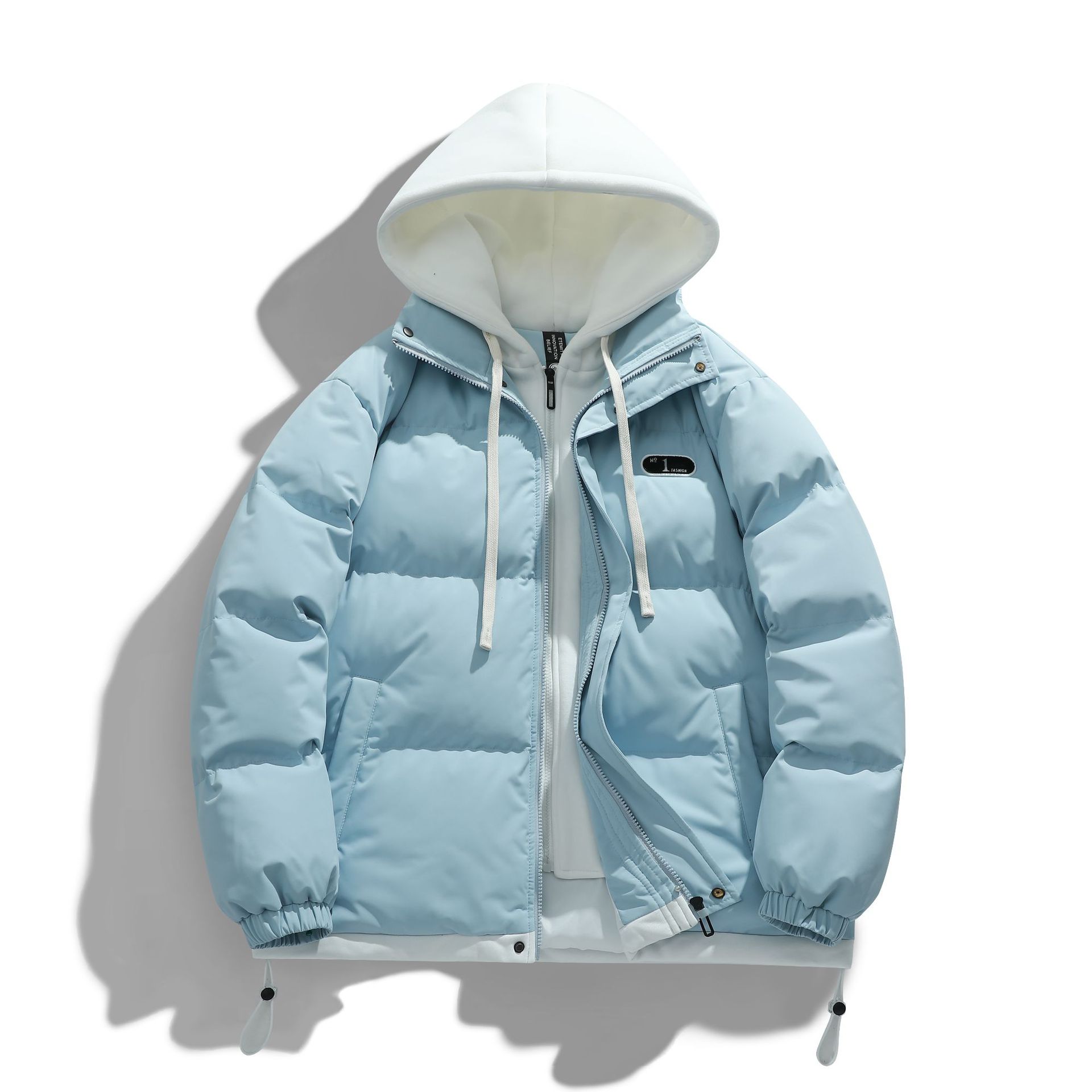 Men's Hooded Cotton Padded Coat: Trendy, High-End, Warm Winter Outerwear, Teenager Fake Two-Piece Down Cotton Jacket