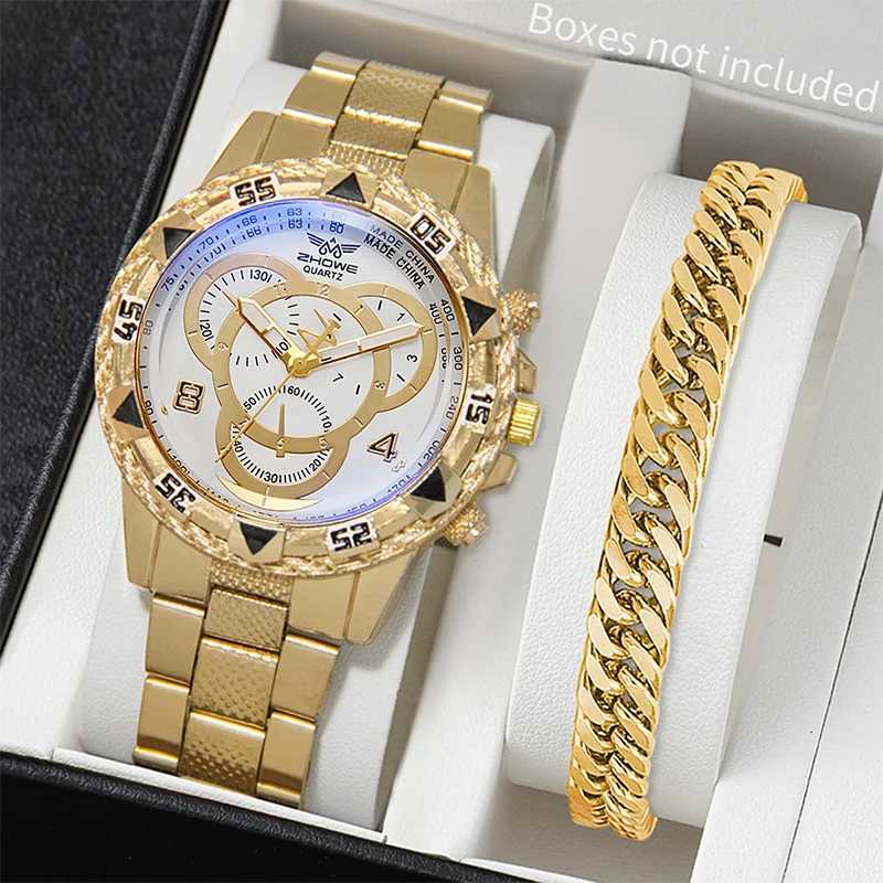 2pcs/set Fashion Mens Watch Steel Band Analog Quartz Watches Bracelet SetWithout Box Y251212