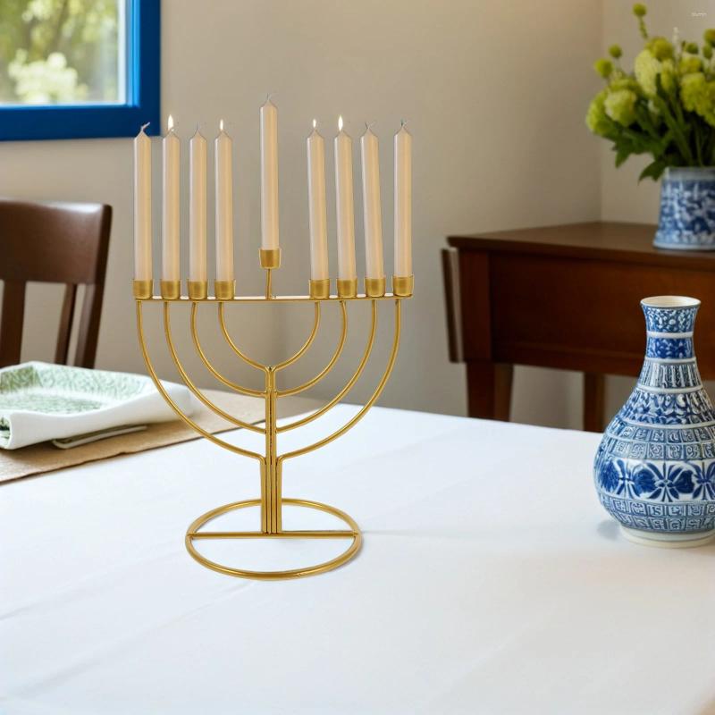 Candle Holders Hanukkah Menorah Holder 9-Branch Alloy Pillar Stand Tabletop Vintage Candelabrum Festival Candlestick Decor H260310