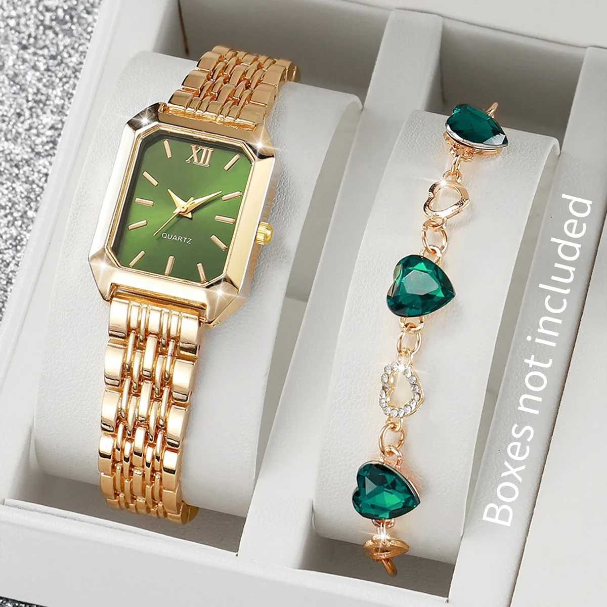 2/5PCS Fashion Women Square Roma Dial Quartz Wristwatches Ladies Alloy Strap Watch With Diamond Jewelry SetWithout Box Y251212
