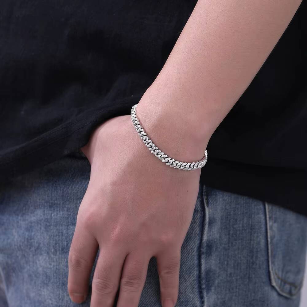 OUGEPHELI Moissanite Cuban Chain Miami Link Bracelet 6mm 1Row S925 Sterling Silver GRA VVS D Color Gold Plated Cadena Cubana