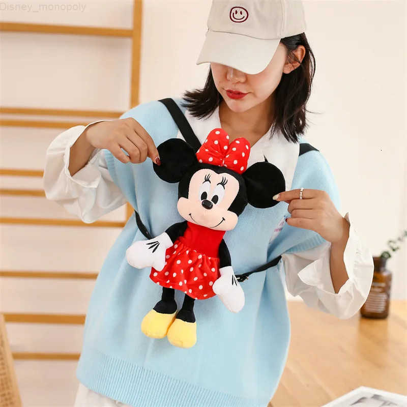 Disney New Kawaii 40cm Mickey Minnie Mickey Mouse Plush Toy Backpack Doll Girl Birthday Gift Backpack Bag Fashion Cute Backpack H251212