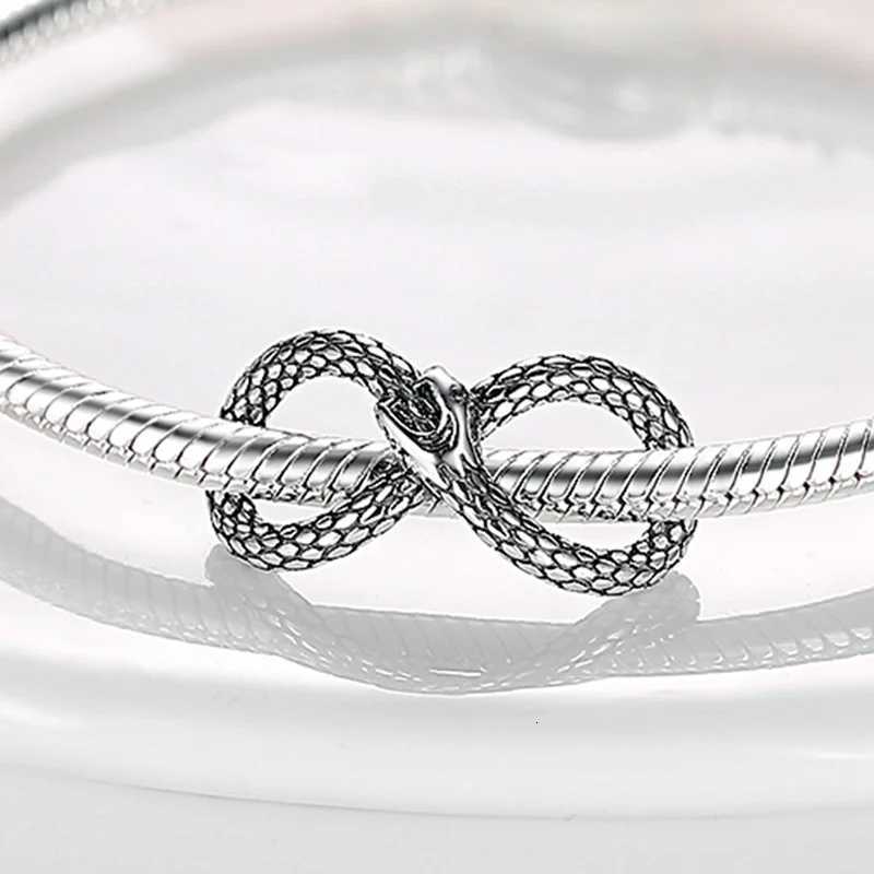 Inlaid Zircon Charm Beads 925 Sterling Sier Color Snake Dangle Fit Bangle Bracelet Charms Pendant Jewelry Y251212