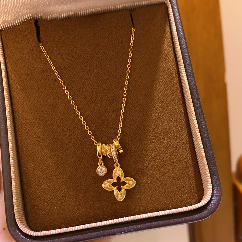 Real Gold Plated Zircon Flower Casual Simple Daily Commuting Versatile Collarbone Chain Light Luxury High-End Necklace - view 5