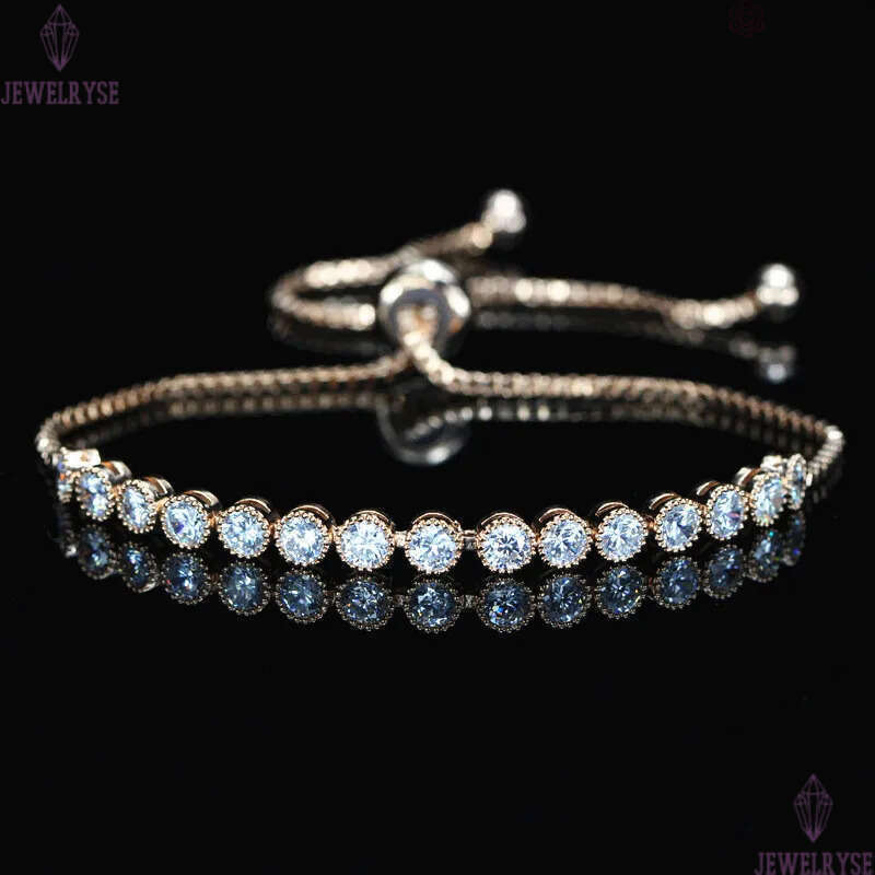 Classical 3A Cubic Zirconia Tennis bracelet Rose Gold Bracelets Copper White Round Diamond Luxury designer jewelry For Women Party Friend Girls Gift W