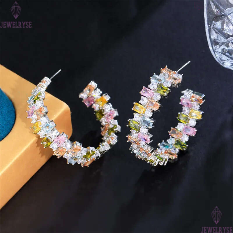 Charm Colorful Diamond Designer Hoop Earring for Woman Gift AAA Cubic Zirconia S925 Sterling Silver Needle South American Round Womens Earrings Luxury