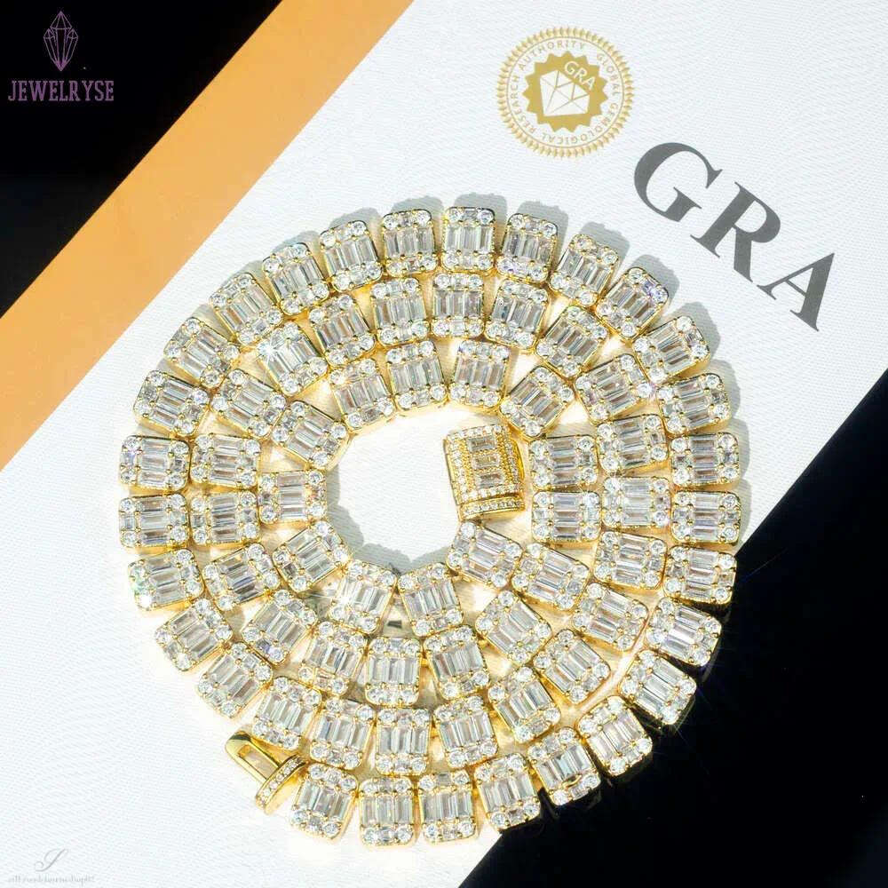 Factory OEM 10mm VVS Moissanite Baguette Diamond Cluster Tennis Chain Necklace Bracelet Iced Out Clustered Women Men Jewelry