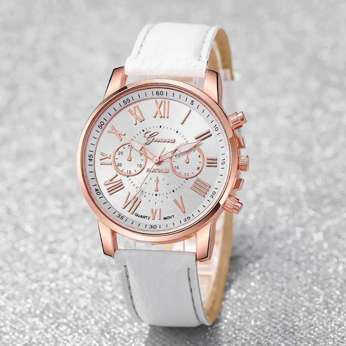 6PCS/Set Casual Leather Strap Women Watches Ladies Quartz Wrist Watch Rhinestone Jewelry Set Reloj MujerWithout Box Y251212