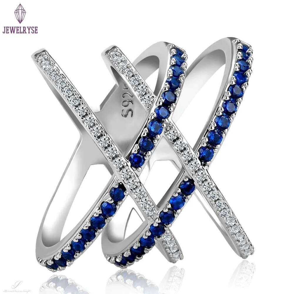 Drop Ship Ins Wedding Rings Luxury Jewelry 925 Sterling Silver Bue Sapphire CZ Diamond Gemstones Party Eternity Women Engagement Cross Ring For Lover 