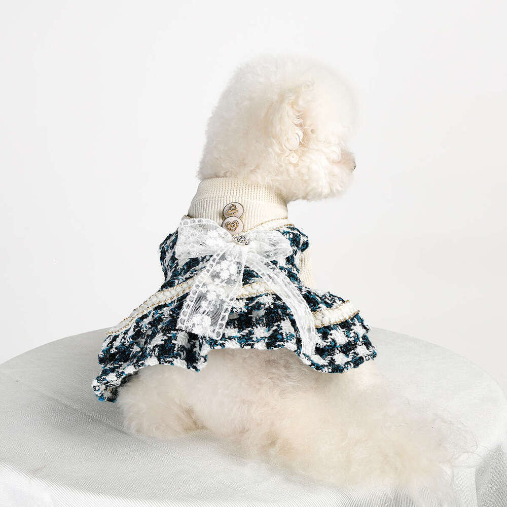 Designer Hot selling Pet Puppy Cat Clothes Source Factory Autumn Winter Little Chanel Style Dress Woolen Skirt Collection