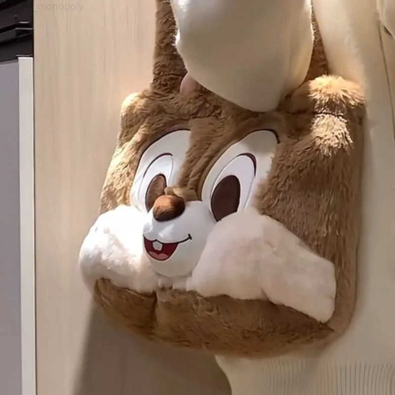 Disney Cartoon Chip an Dale New Cute Girls Comfortable Soft Autumn and Winter Fashionable and Versatile Shoulder Plush Bag H251212