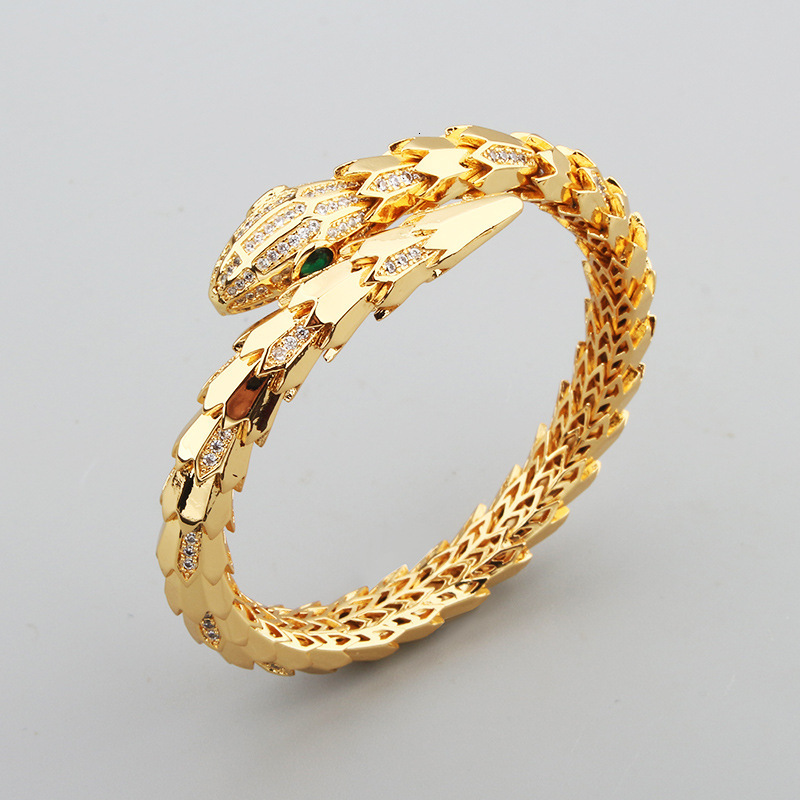 Gold-Plated Zircon Snake Bracelet Bare Body Diamond Spring Snake Scale Snake Bone Women's Jewelry