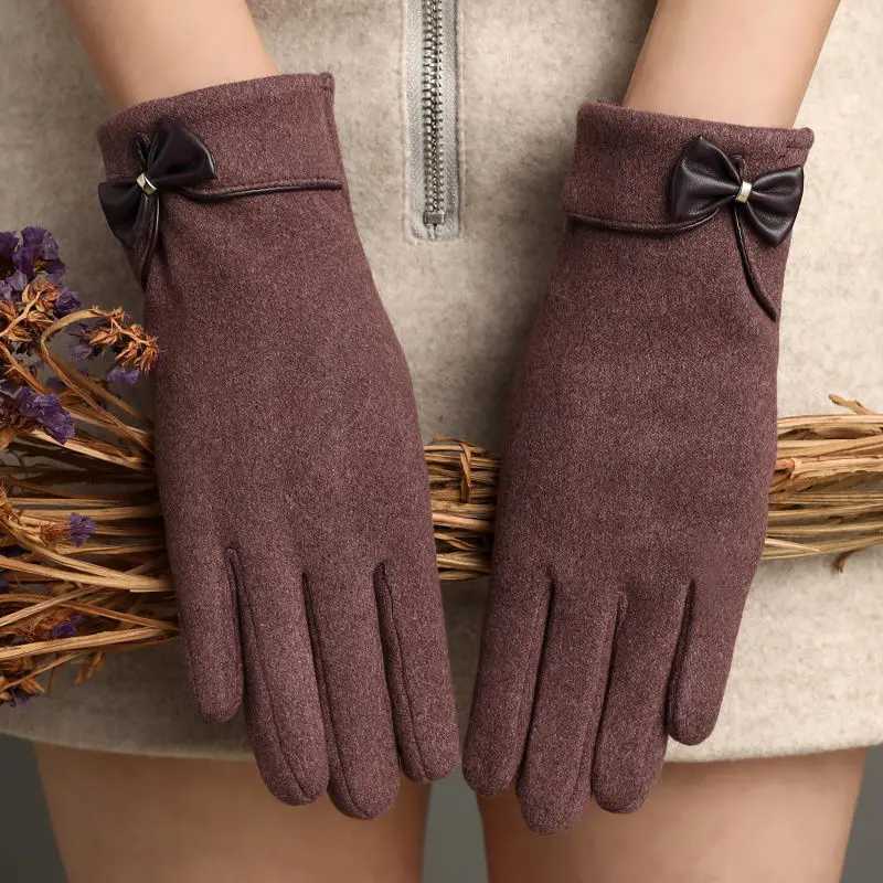 New Women Keep Warm Touch Screen Plus Velvet Inside Thicken Windproof Cycling Cute Lovely Bowknot Elegant Elasticity Soft Gloves Y251211
