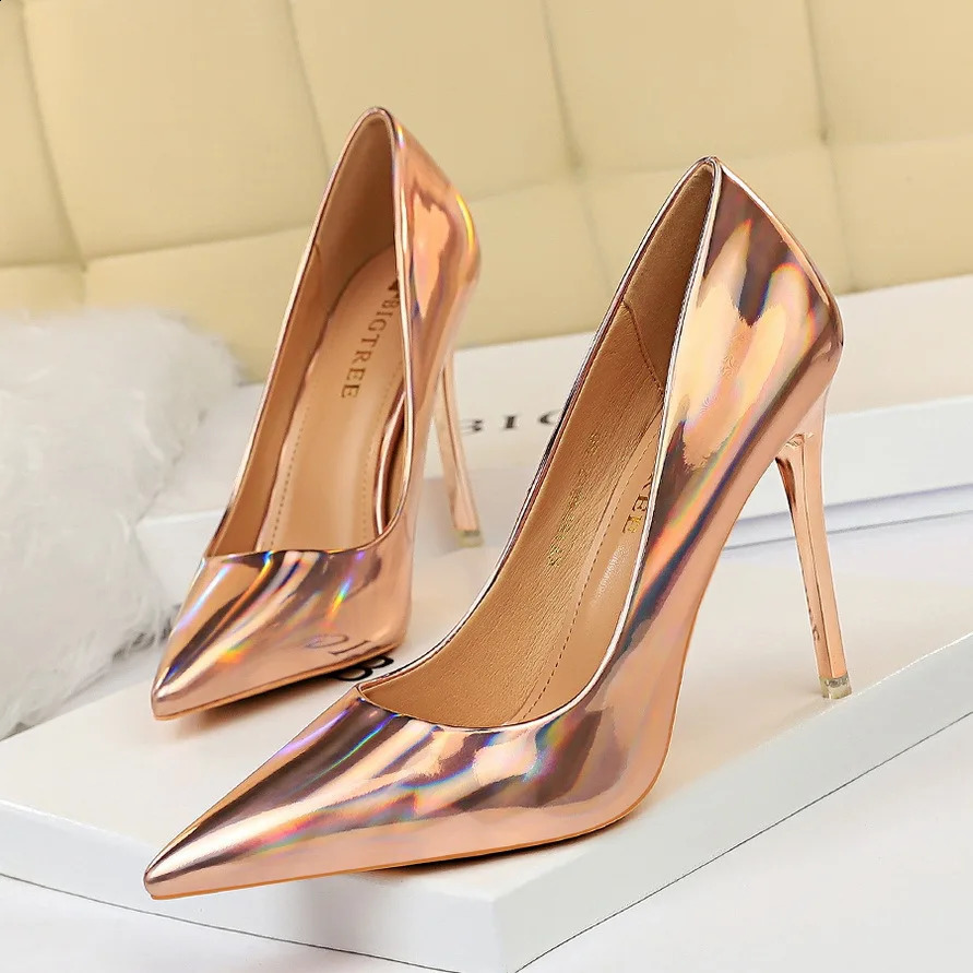 Women High Heels Blue Green Valentine Pumps Glossy Stiletto Wedding Bridal Nightclub Fashion Simple Solid Color 1829-2 251209