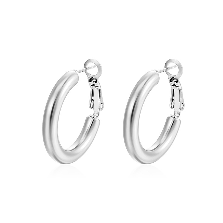 18K Gold Plated Stainless Steel Hoop Earrings for Women Circle Huggie Earrings Jewelry 18K Gold Silver Plated Clip on Round Earrings Ladies Wedding Je