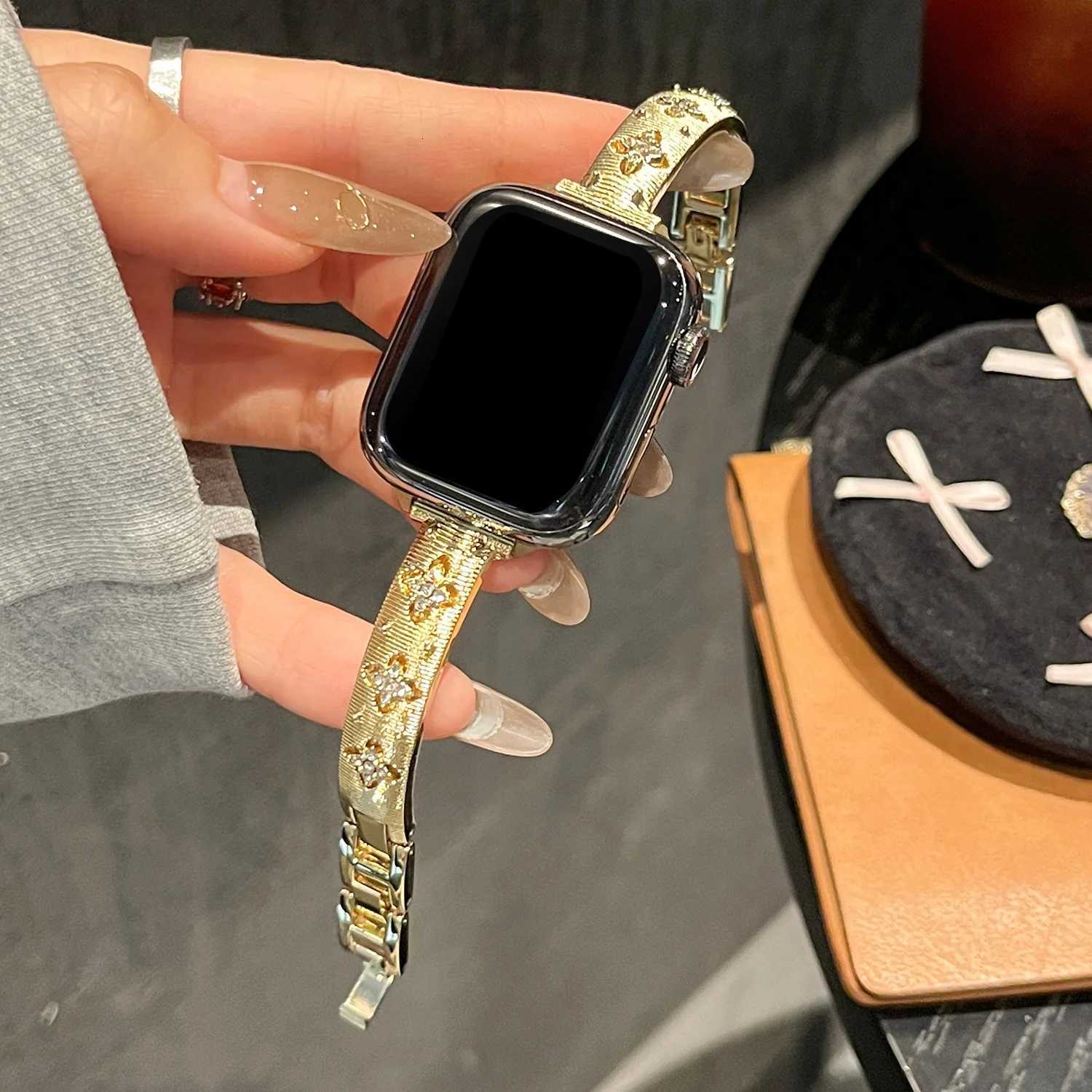 Bling Gold Stainless steel bracelet link For Watch band Series 11/8/7/6/10/9 40mm 41mm 38mm 42mm 44mm 45mm 46mm Strap Y251212