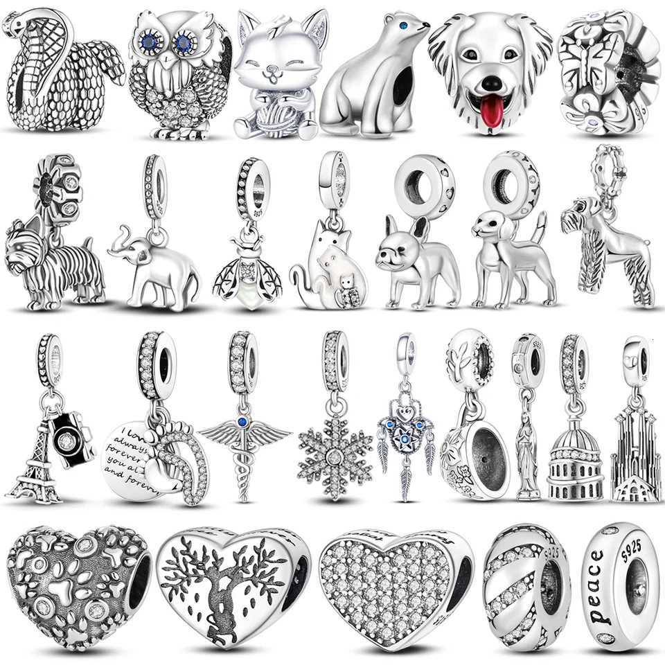 Inlaid Zircon Charm Beads 925 Sterling Sier Color Snake Dangle Fit Bangle Bracelet Charms Pendant Jewelry Y251212