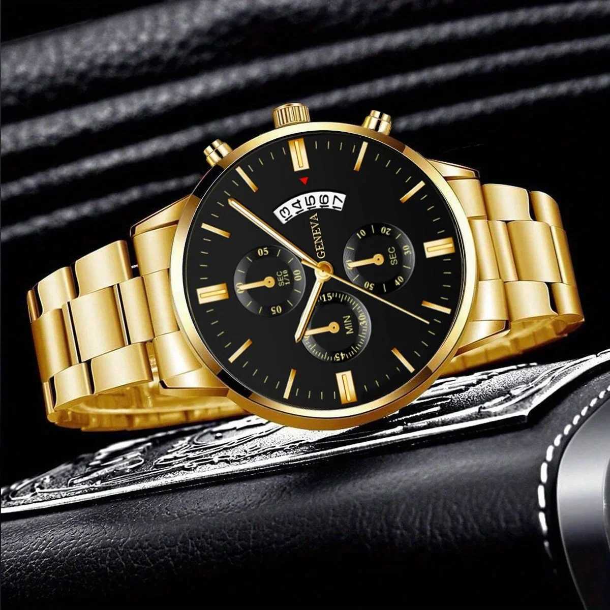 4pcs/set Fashion Male Stainless Steel Watches Men Business Quartz Watch Man Casual Wristwatch and Bracelet Necklace Set Y251212