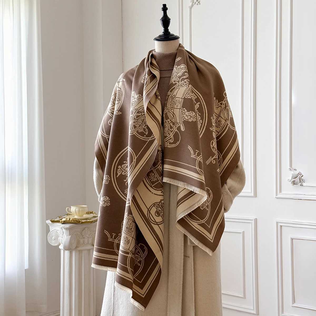 Winter Warm Cashmere Jacquard Scarf New Design Horse Carriage Pattern High Quality Womens Thicken Wrap Shawl Ladies Wool Y251211