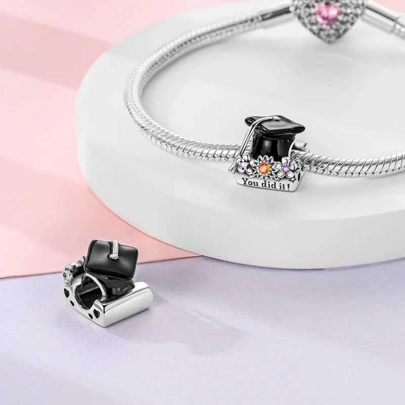 Graduation Charms Beads Pendants 925 Sterling Sier Bachelors Hat C Charms Fit Bracelet DIY Ceremony Jewelry Gift Y251212