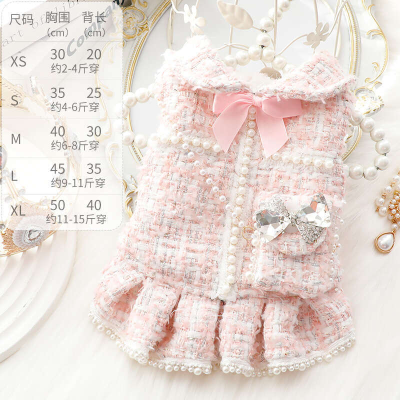 Dog Clothes Fall/winter Collection Cat Princess Dress Backpack Pink Chanel Style Dress For Small Dogs Poodles