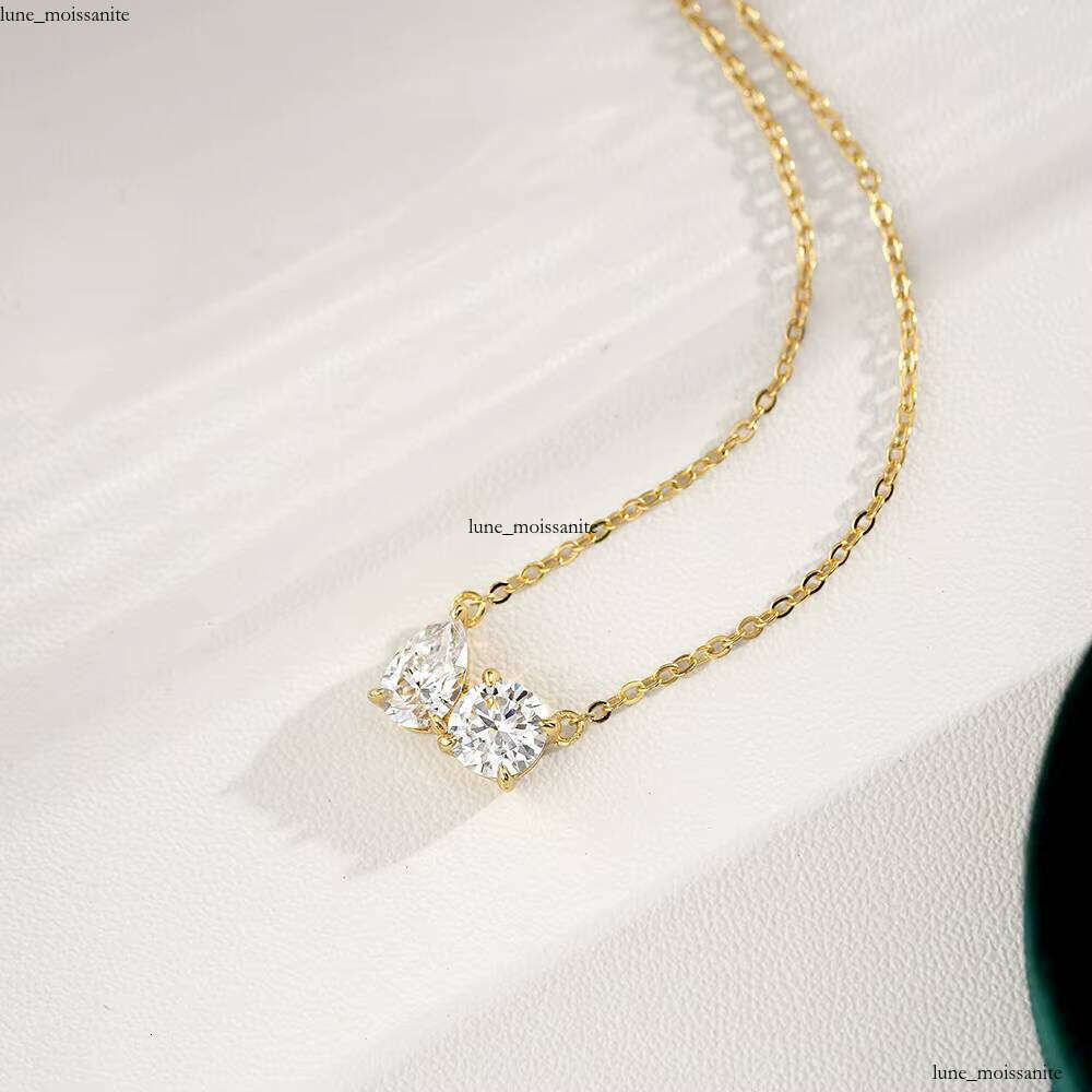 Exquisite 14k Gold Plated 1 + 1CT Double 925 Silver Jewelry Geometric Stone Women's Necklace