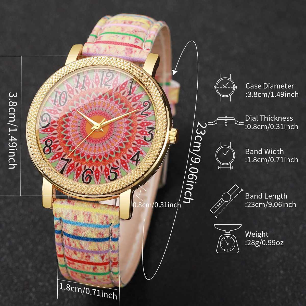 1/6/7PCS Fashion Leather Strap Women Watches Vintage Printed Ladies Quartz Wristwatch Reloj Mujer Girls Clock Gift Without Box Y251212