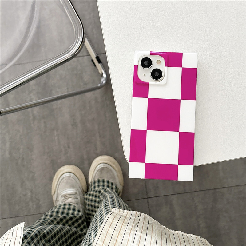 Japanese and Korean Style Simple Square Grid Suitable for iPhone 17 Pro Max Apple 16 Phone Case Glossy Anti-drop 15 Soft