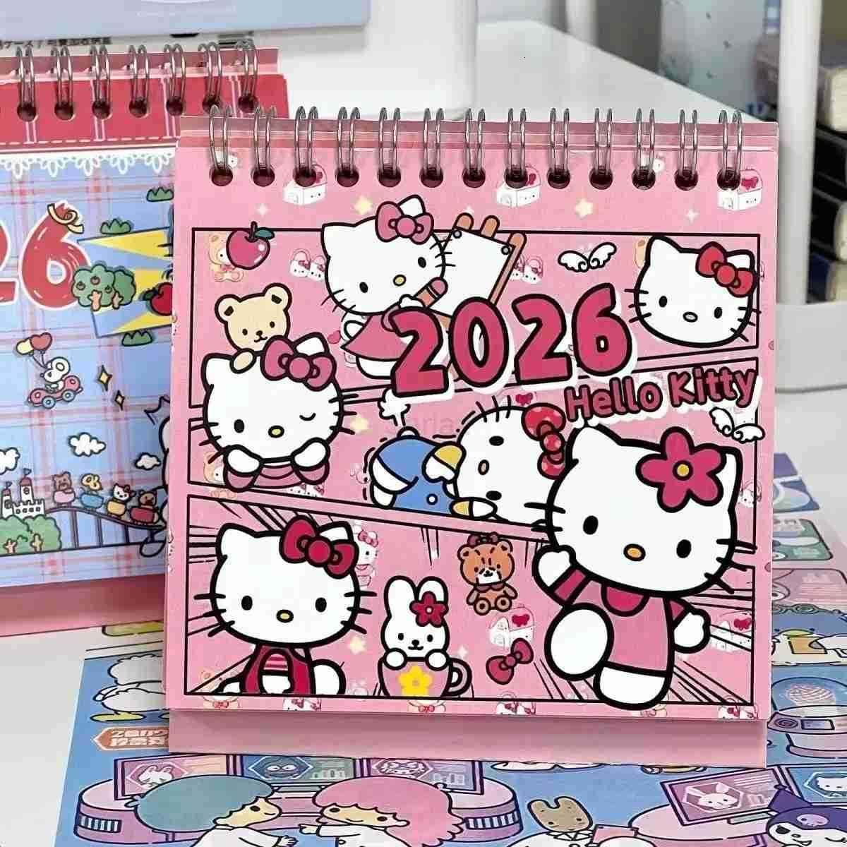 Sanrio 2026 New Cute Cartoon Hello Kitty Desk Calendar Student Memo Office Desktop Vertical Calendar Check in Notebook Schedule H251212