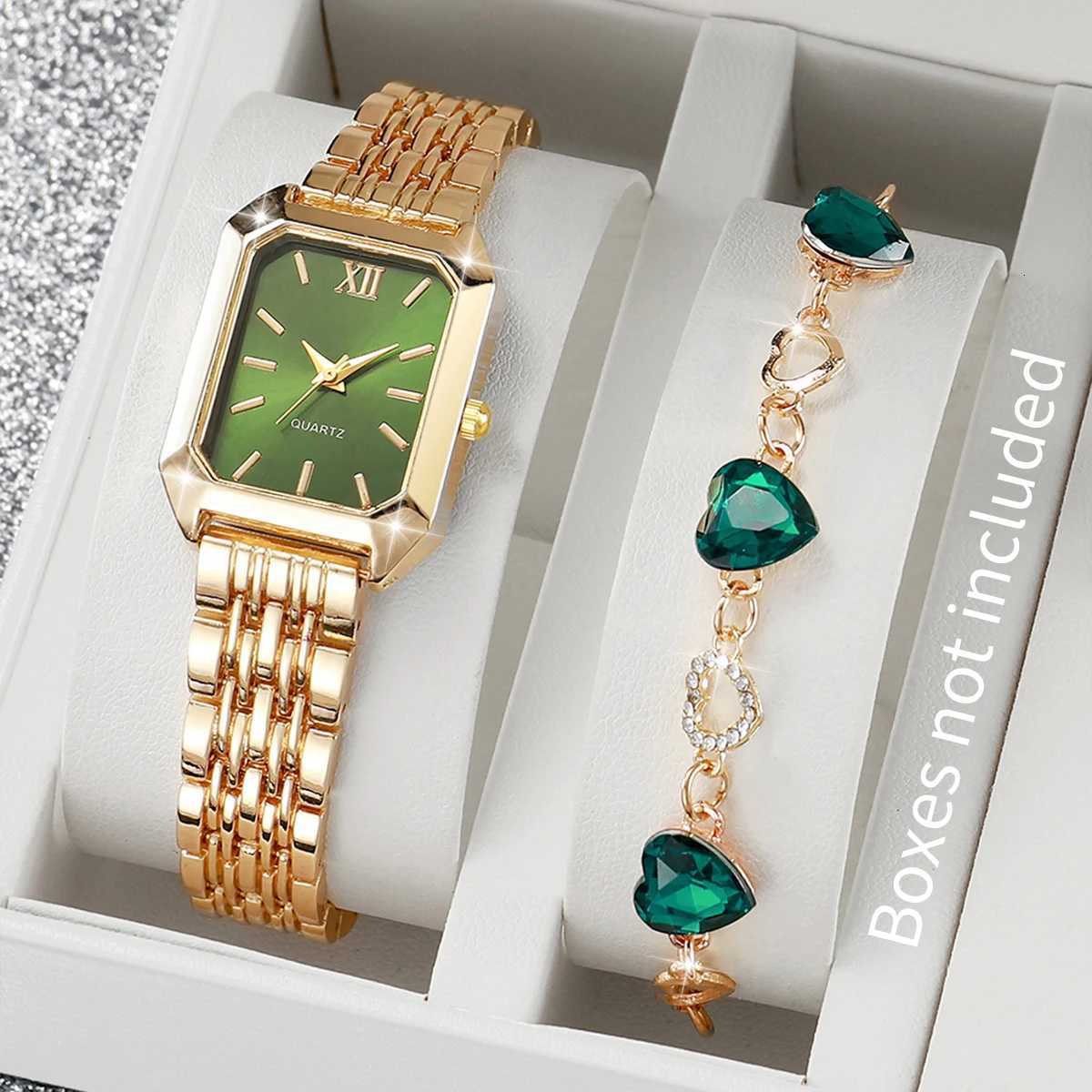 2/5PCS Fashion Women Square Roma Dial Wristwatches Ladies Alloy Strap Watch With Diamond Jewelry SetWithout Box Y251212