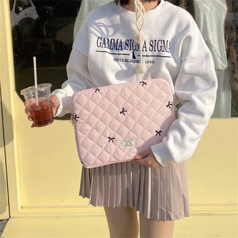 Cute Bow Embroidery Computer Bag Tablet Sleeve Case 11 133 14 156 Inch Women Laptop Sleeves for Macbook Ipad HP ASUS XiaomiT251212