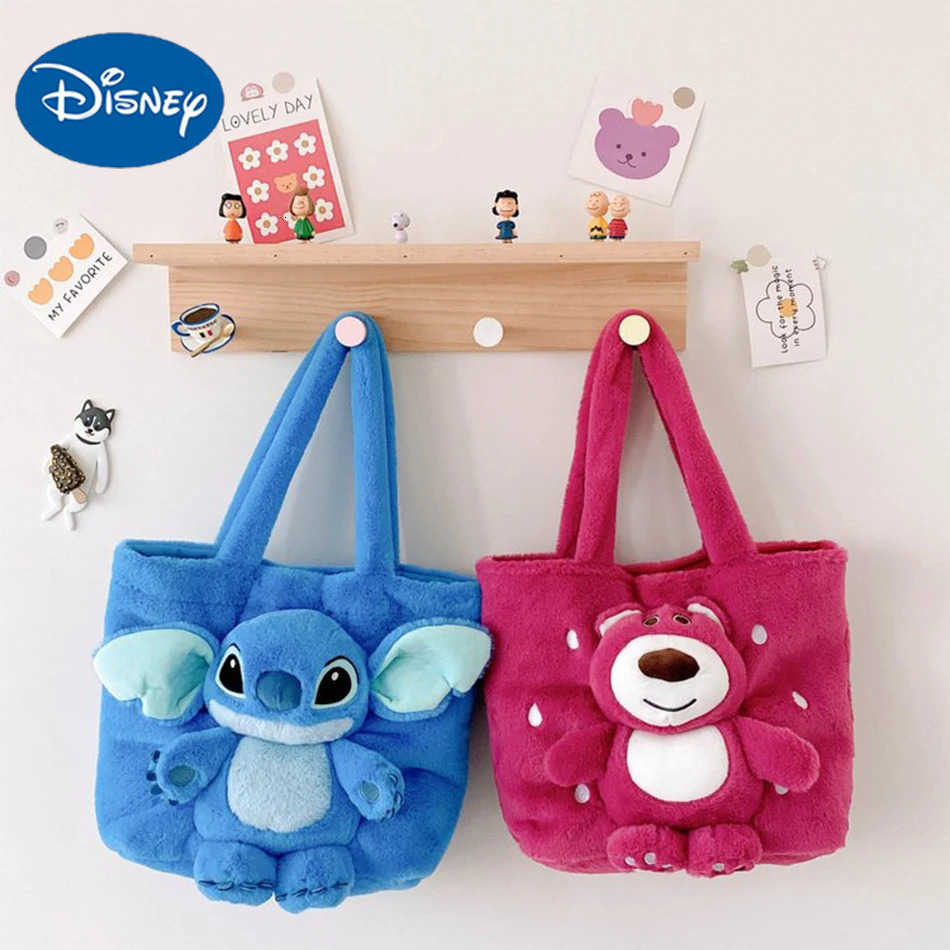 Disney Lilo Stitched Strawberry Bear Plush Handbag for Girls Cute Anime Stuffed Toy Soft Cartoon Plushie Bag Christmas Gift H251212