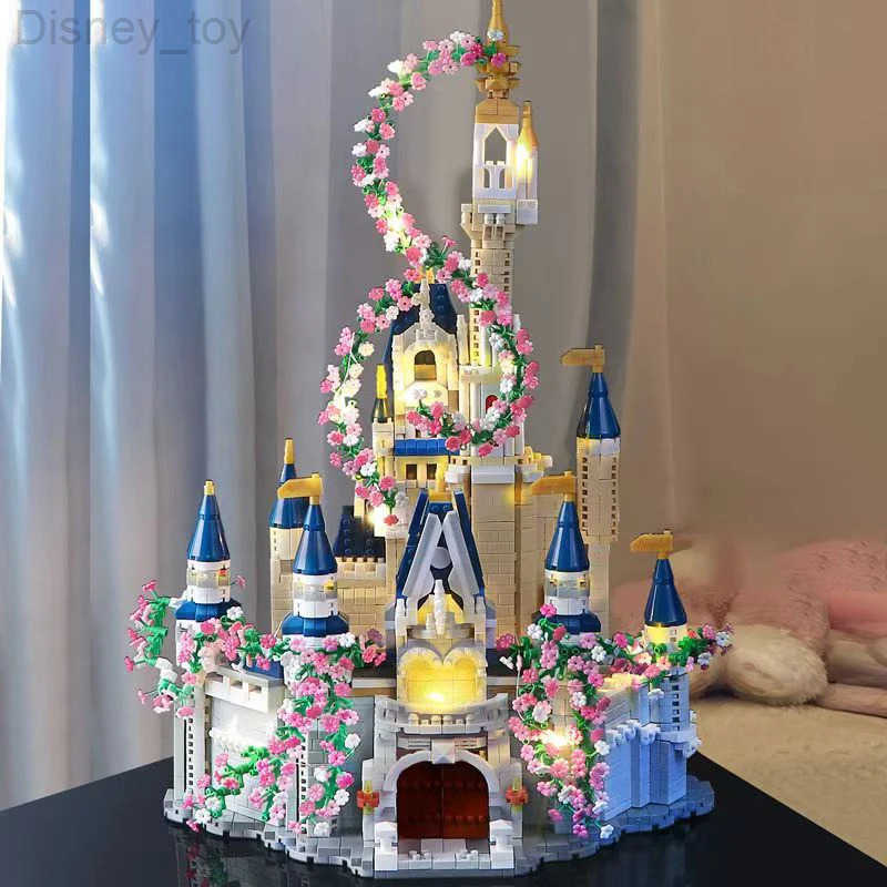 Disney Magic Princess Castle Sakura House Building Blocks Street View Villa Model With LED Lights Mini Bricks Toy Christmas Adult Gifts H251212