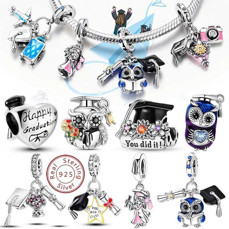 Graduation Charms Beads Pendants 925 Sterling Sier Bachelors Hat C Charms Fit Bracelet DIY Ceremony Jewelry Gift Y251212