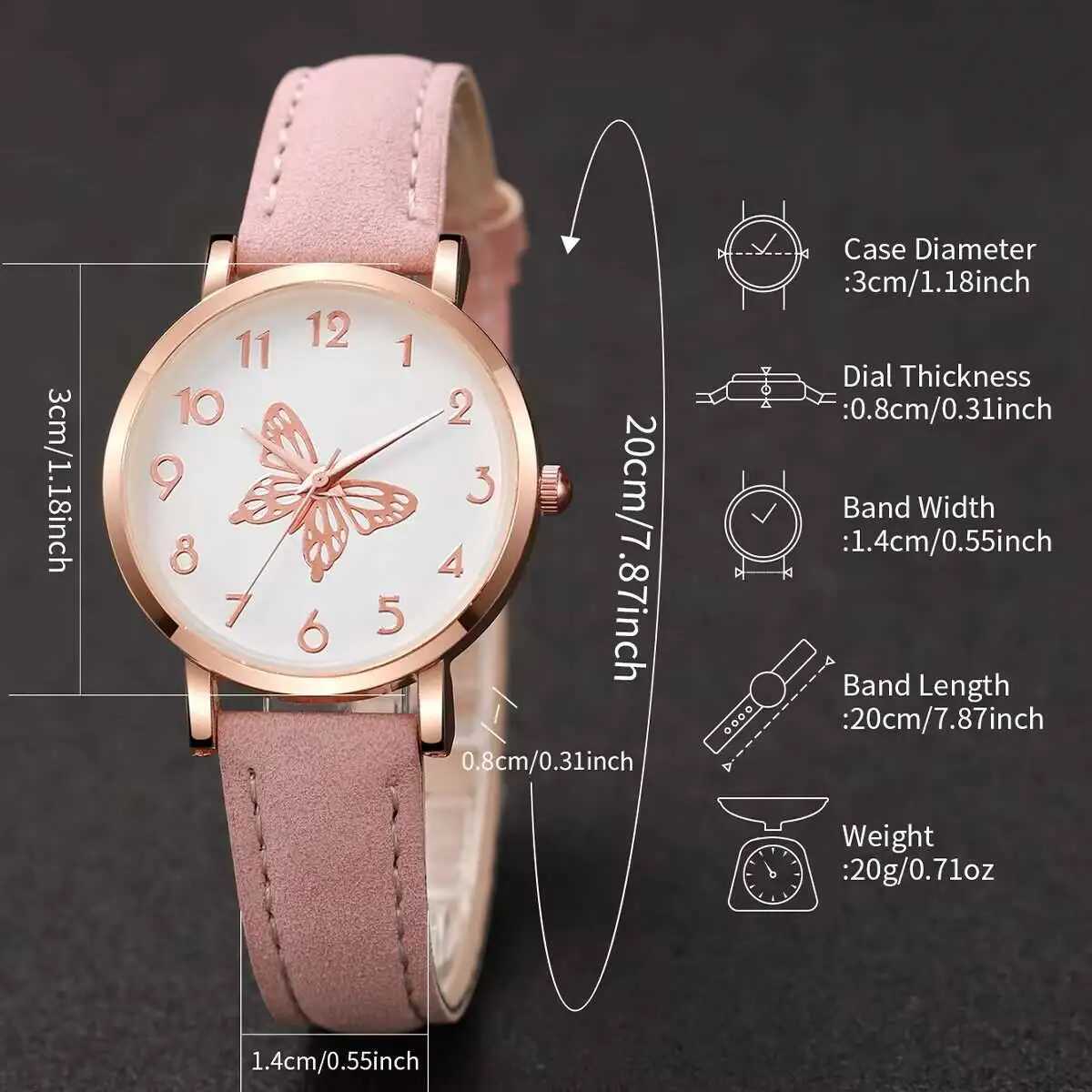 6PCS/Set Fashion Butterfly Dial Women Quartz Watch Simple Leather Strap Wrist Watches Jewelry Set Reloj MujerWithout Box Y251212