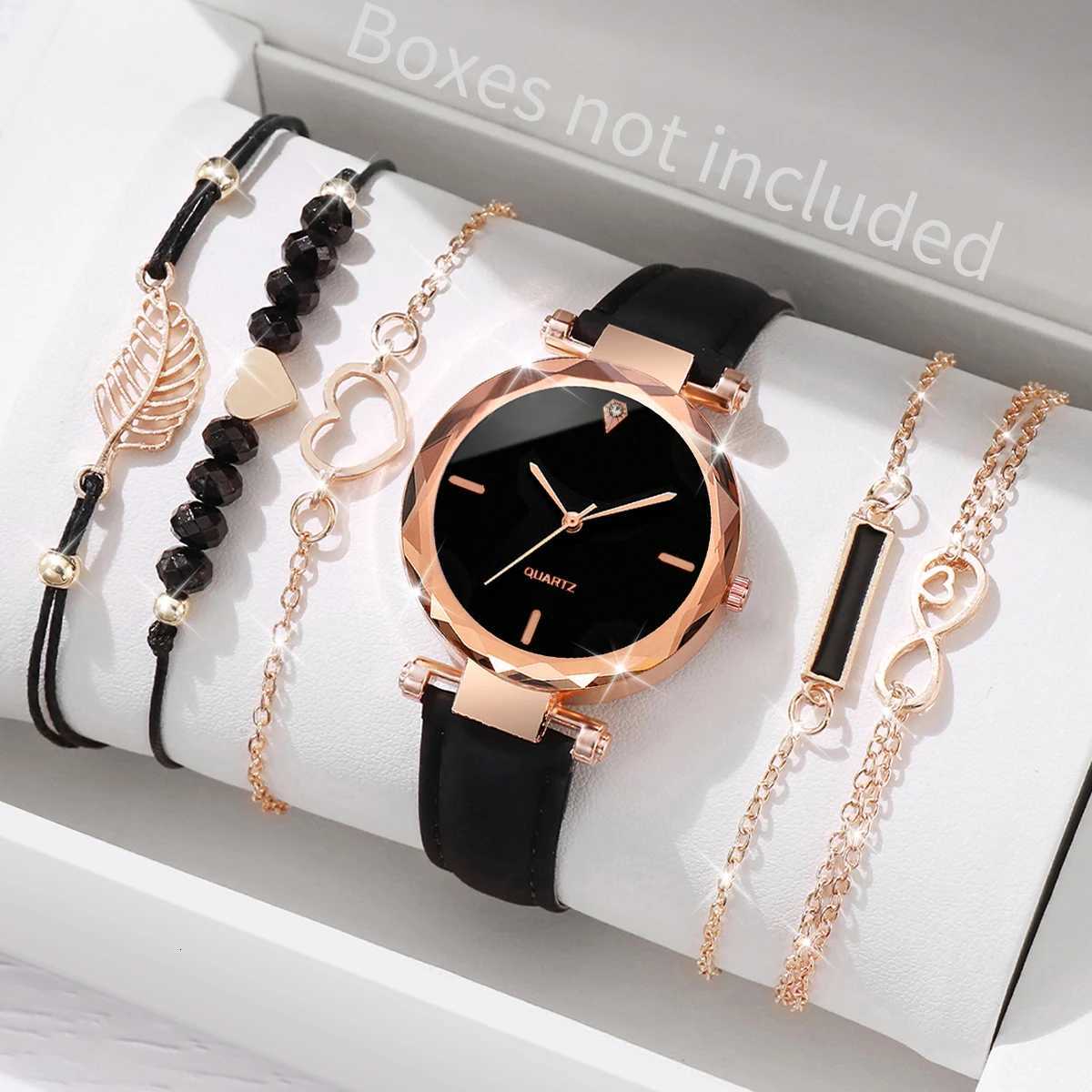 5/6PCS Fashion Women Watches Bracelets Set Casual Leather Band Ladies Quartz Watch Relogio FemininoWithout Box Y251212