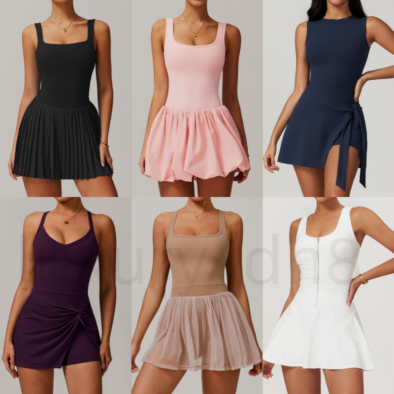 2 Piece Set Women Designer Fake Two Piece Eco Friendly Recycled Dress Mesh Breathable Quick Dry Sports Running Anti Exposure Tennis Skirt Tennis Outfit Tennis Dress