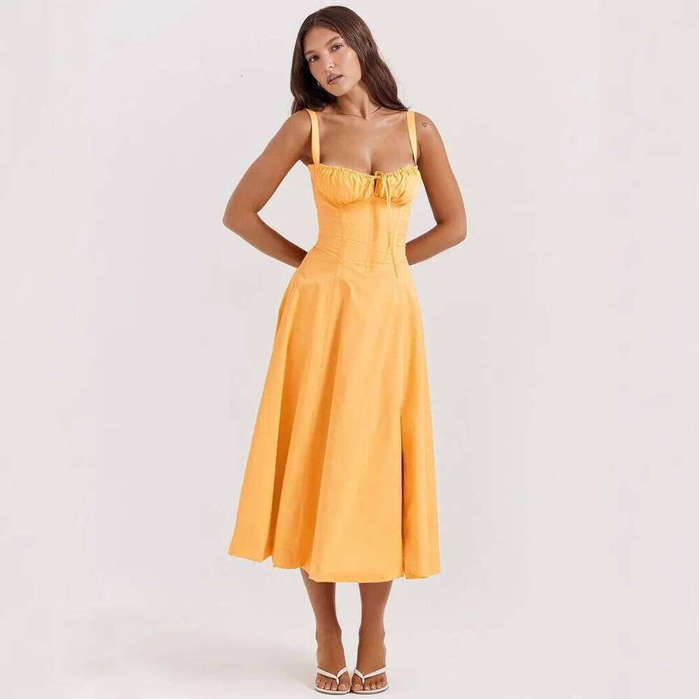 Fashion 2026 Sexy Brazilian Independent Station Digital Print Low Cut Back Strap Waist Cinching Midi Dress Polyester Fabric V Neck Sleeveless Designer