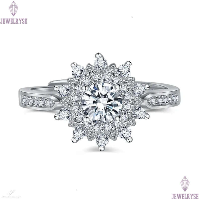 sweet snowflake moissanite stone band rings S925 silver sun flower cute lovely designer OL elegant love bride ring luxury wedding jewelry for women