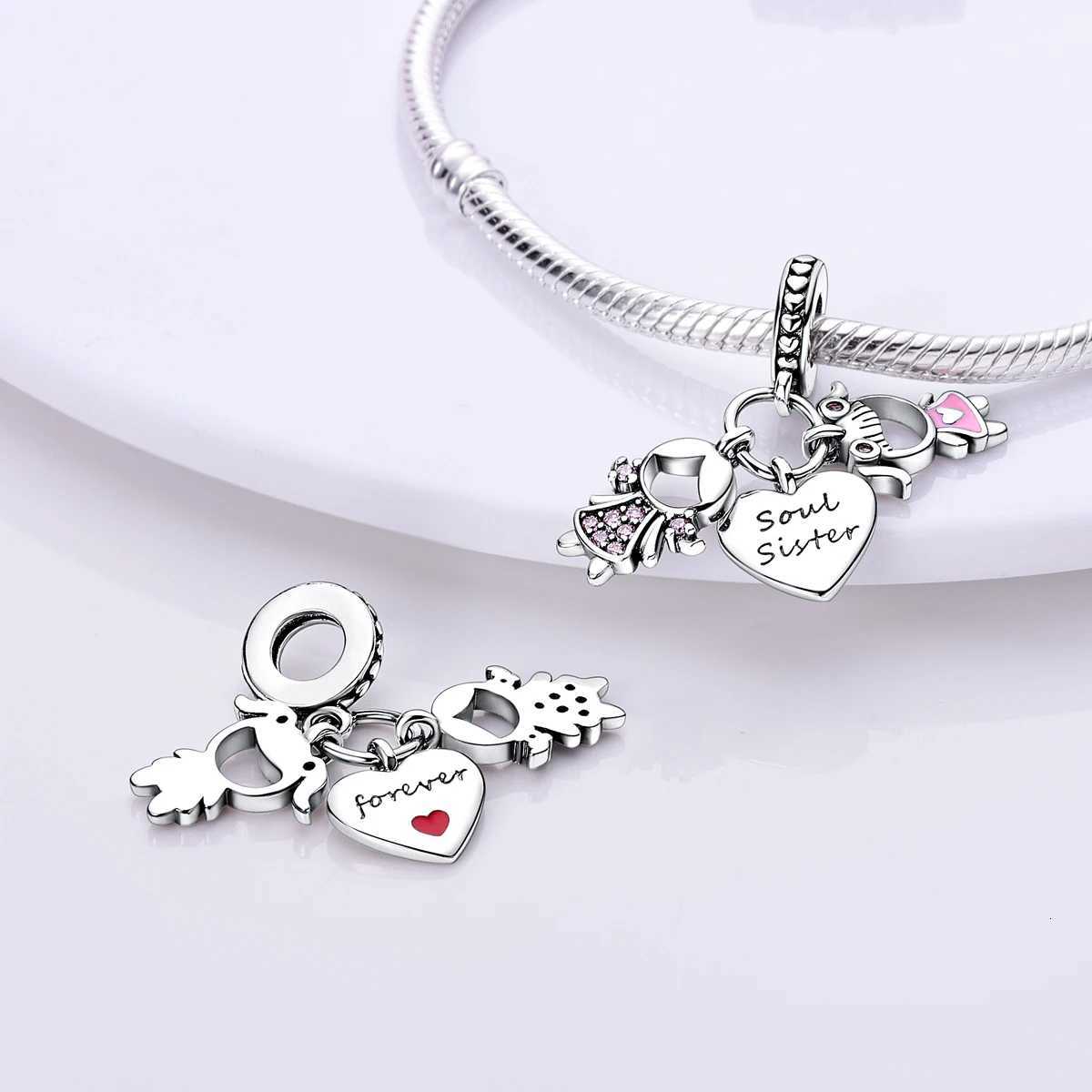 Sier Plated Boy Girl Couple rs Beads Charms Zirconium Dangle Fit Bracelet Necklace Jewelry Wen Y251212