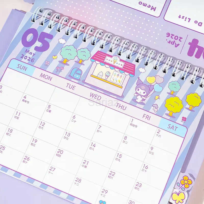 Sanrio 2026 New Hello Kitty KUROMI Cinnamonroll MELODY Cute Series Small Calendar Student Memo Office Desktop Vertical Calendar H251212